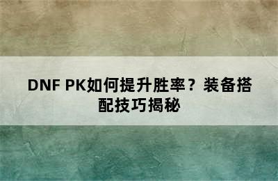 DNF PK如何提升胜率？装备搭配技巧揭秘